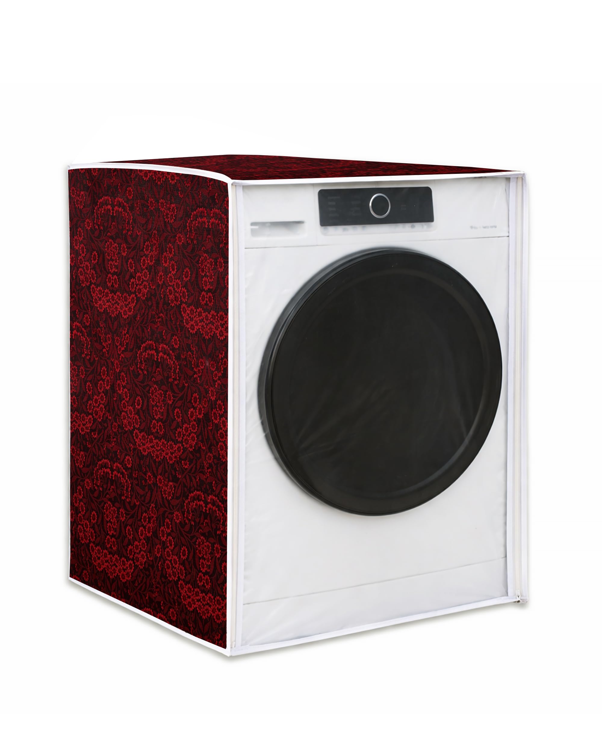 Classic® Front Load Washing Machine Cover Suitable for LG 7 Kg, 7.5 Kg, 8 Kg, 8.5 Kg, 9 Kg (63cmsX63cmsX81cms, Red Flower)