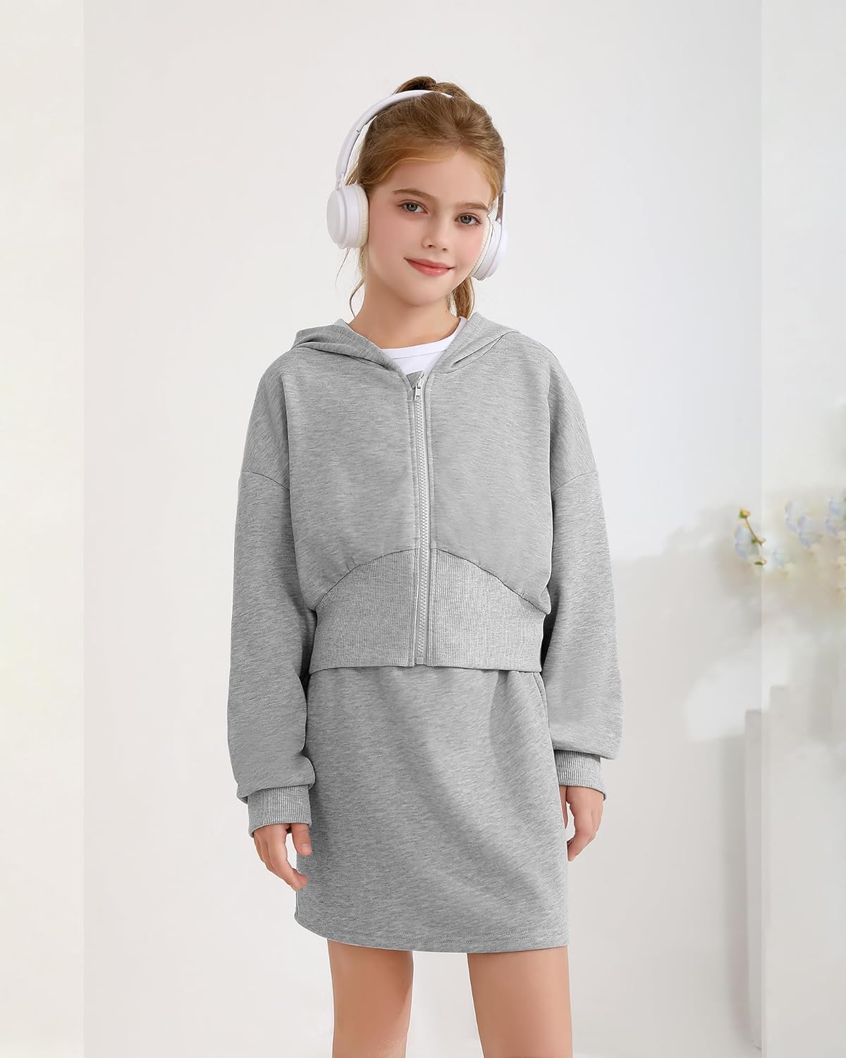 Girls Skirt Set Sweatsuit Hoodie Zip Sweatshirt and Skirts Outfits for Fall Winter Clothes Size 7-14Y - Image 2