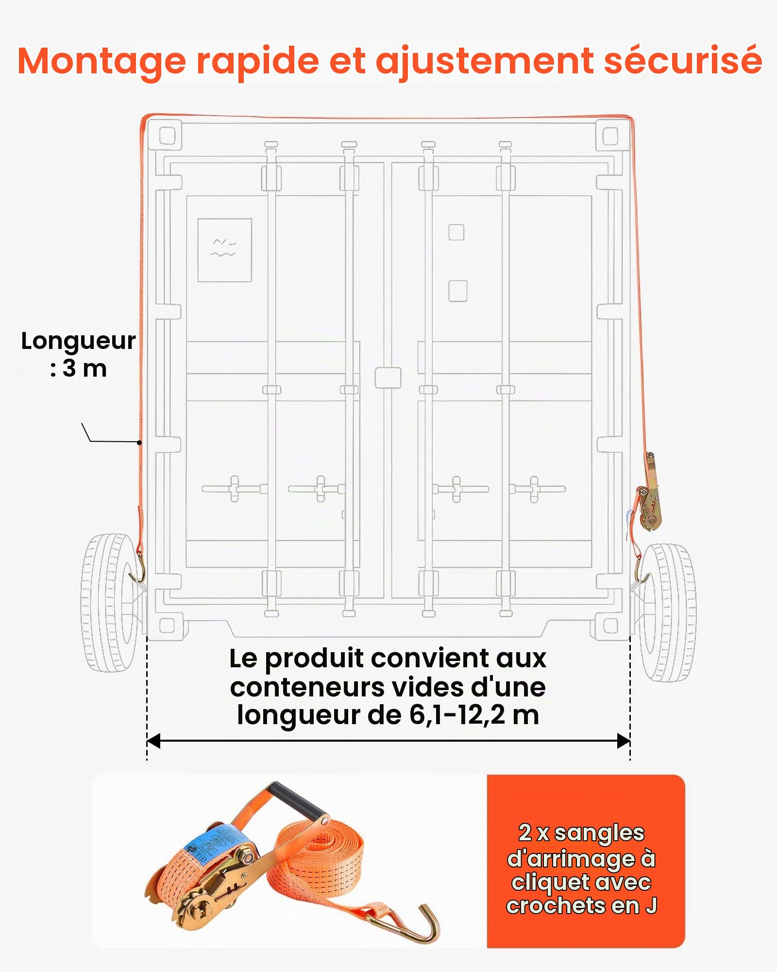 VEVOR Kit de roue de conteneur d'expédition à 8 pattes, kit d'essieu de conteneur d'expédition avec pneus, cric élévateur et crochets en J, déplacement de 6 à 12 m, pour quai, entrepôt, chantier, noir