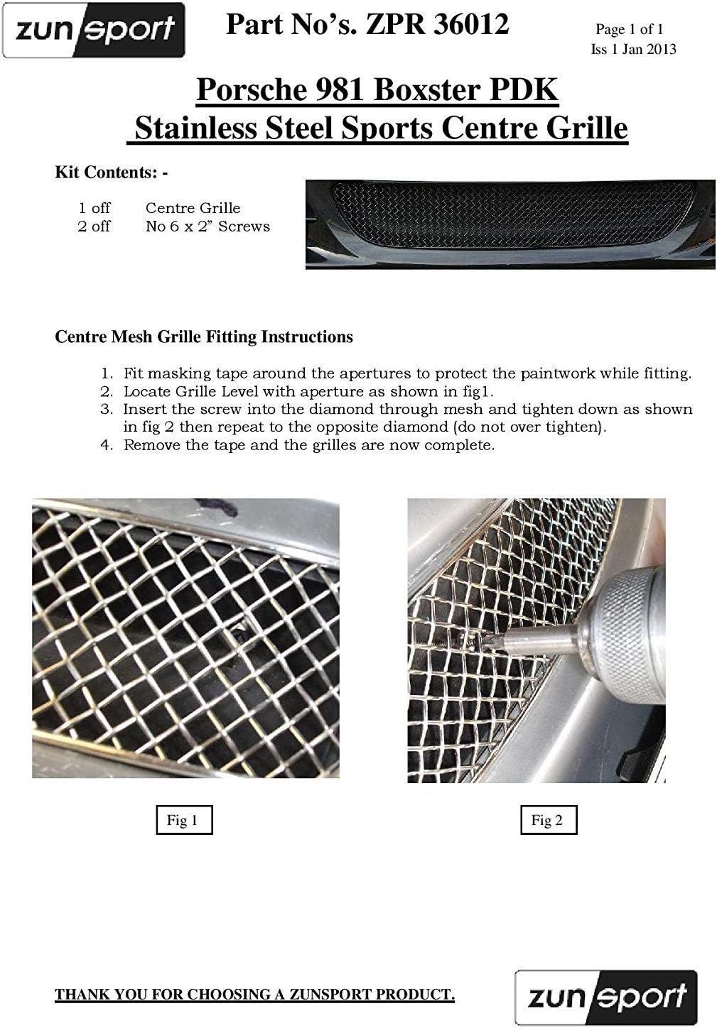 Zunsport Compatible With Porsche Boxster 981 - Front Grill Set (Without Parking Sensors) - Black finish (2012-2016)