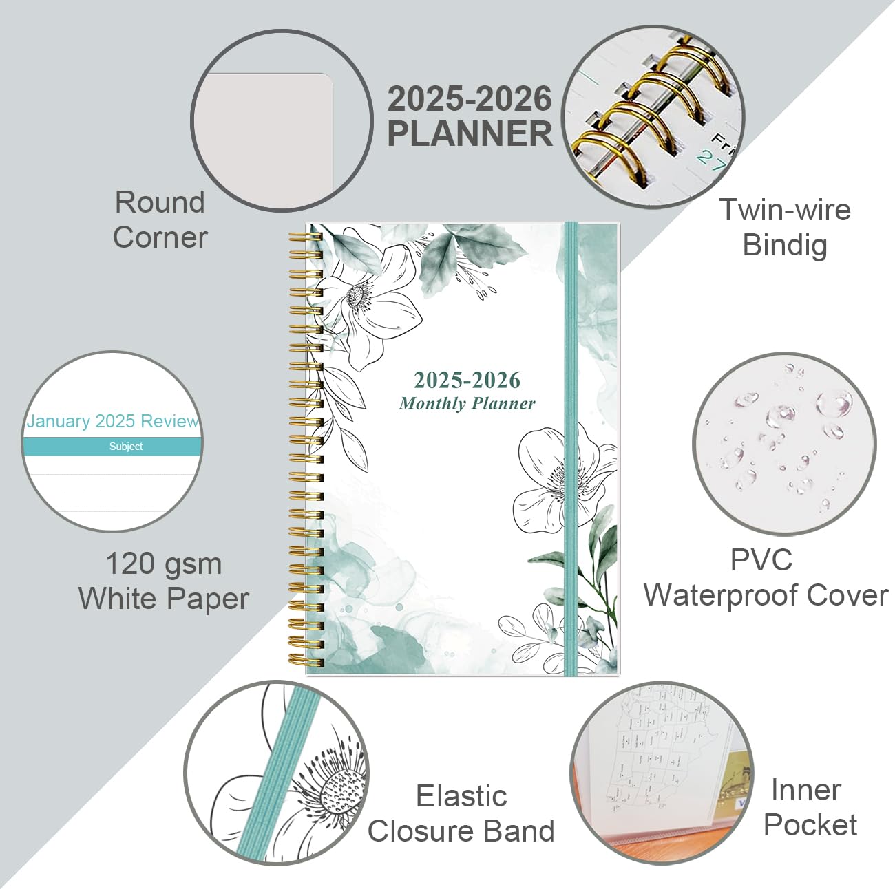 2025-2026 Monthly Planner, July 2025, December 2026, Two Pages Per Month, 18 Monthly Calendar/Planner with Tabs - Image 2