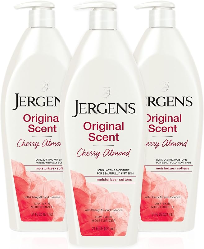 Original Scent Dry Skin Body Lotion, Hand and Body Moisturizer, Cherry Almond Essence, Dermatologist Tested, 21 Oz, Pack of 3 | Fast-Absorbing Moisturizer, Vitamins E, C & B5, Softens Dry Skin, Dermatologist Tested, Cherry Almond Scent