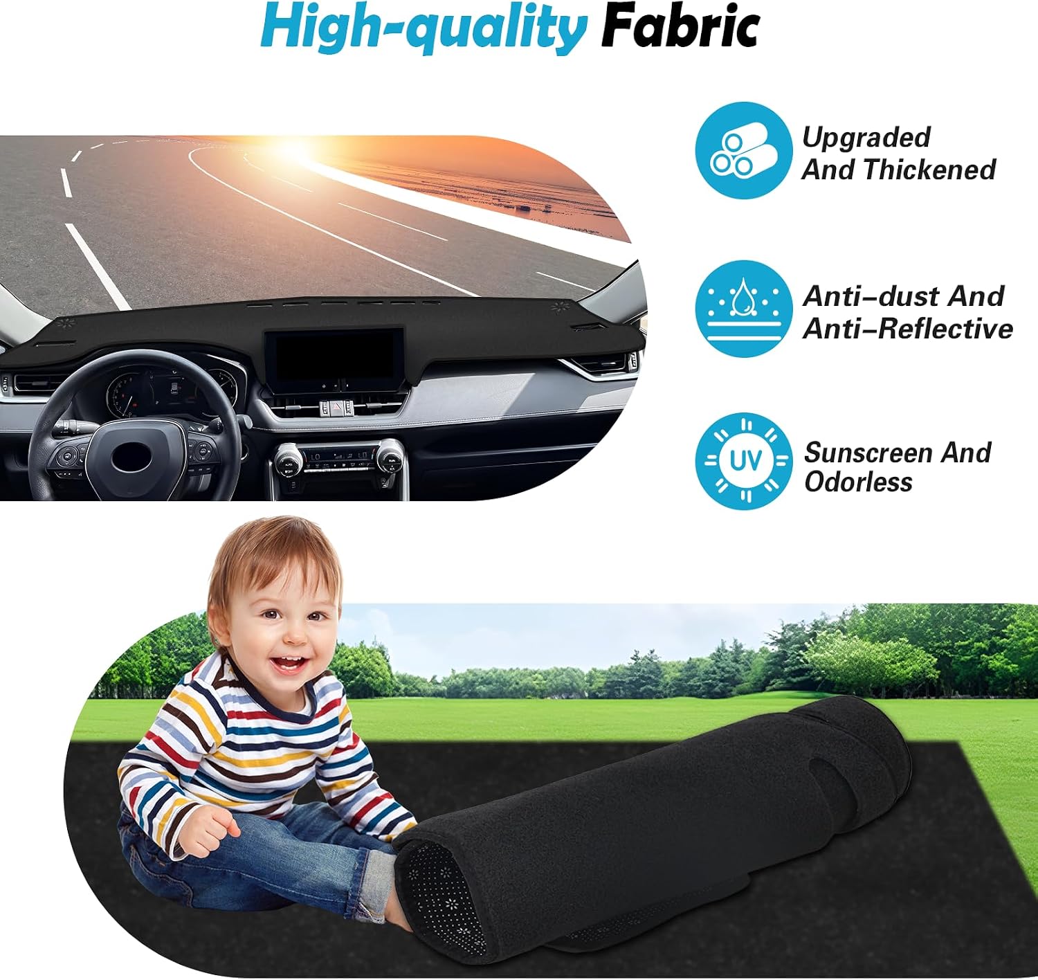 Dashboard Cover Mat for 2025 2024 2023 2022 2021 2020 2019 Accessories Custom Fit for Toyota Rav4 Center Console Dash Cover Polyester Silicone Protector（RAV 4 Pad） Black