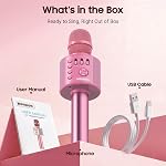 BONAOK Microphone sans fil Bluetooth Karaoke,3-in-1 Instrument portable Microphone sans fil Mic Haut-parleur Accueil Fête Anniversaire pour tous les Smartphones (Pinkcolor)