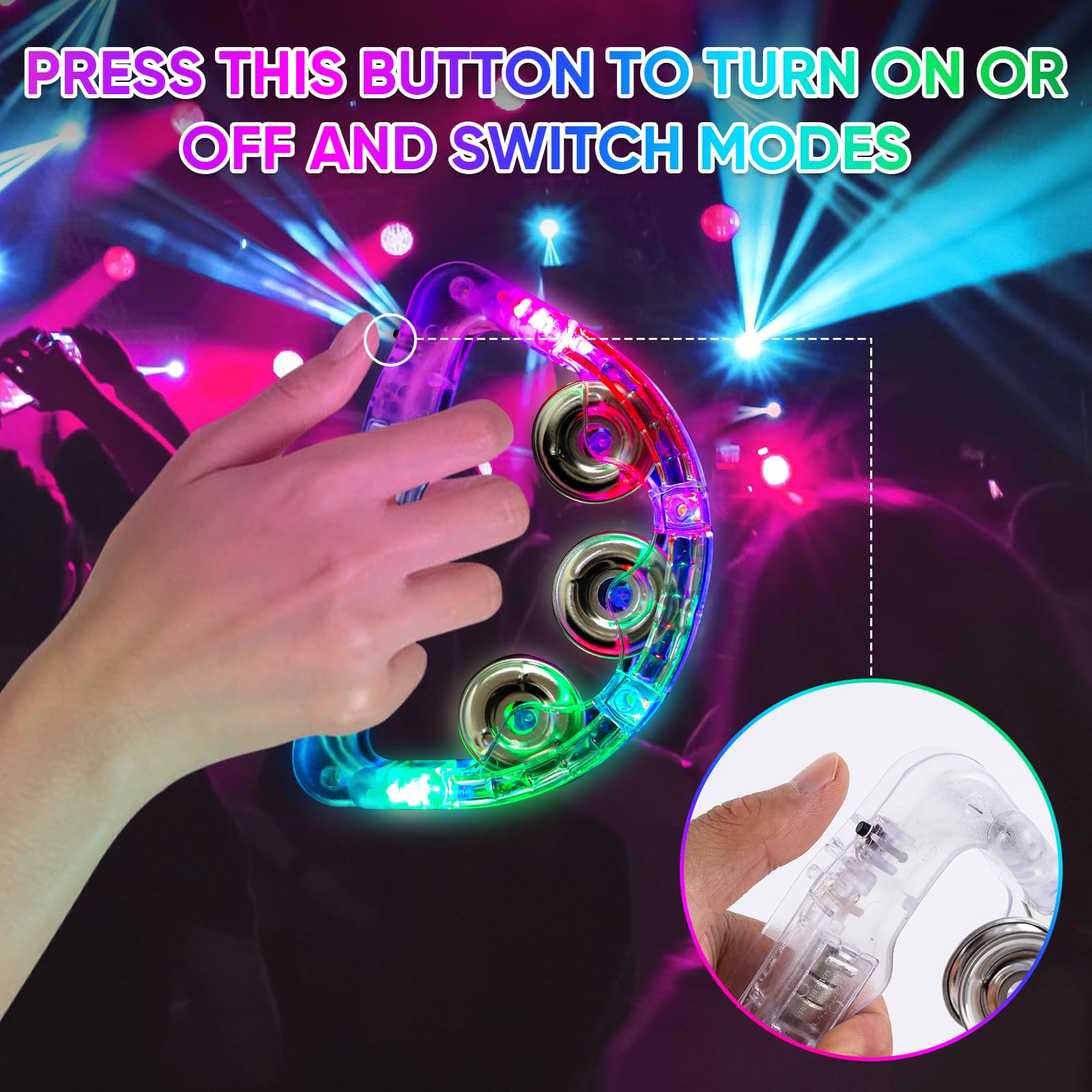 LED Light Up Musical Tambourines: Handheld Music Flashing Tambourine Glow In The Dark Party Supplies - Image 4