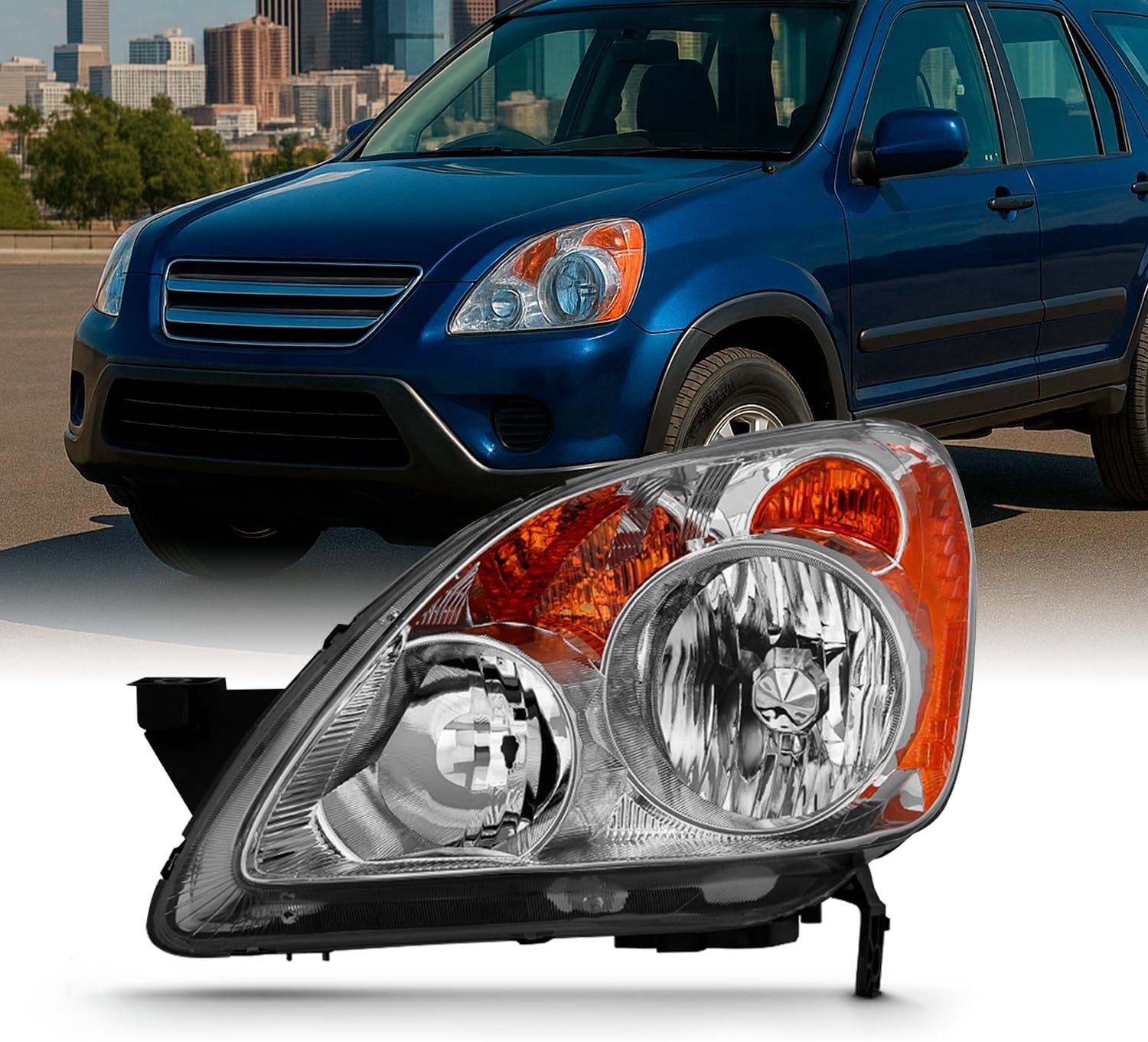 AKKON - [Halogen Style Headlights For 2005-2006 Honda CR-V CRV 4DR Driver Left+Passenger Right Side Pair Replacement