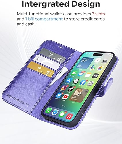 Miniatura 9 de OCASE Retro Series - Funda tipo cartera compatible con iPhone 14 Pro con tarjetero bloqueo RFID carcasa interior de poliuretano termoplástico