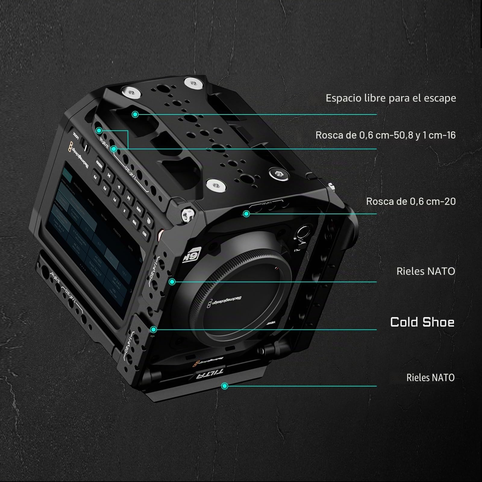 Tilta Jaula Pyxis 6K, Kit Básico de Jaula para Cámara Compatible con Pyxis 6K/12K con Asa Superior NATO, Asa Lateral - Negro ES-T21-A