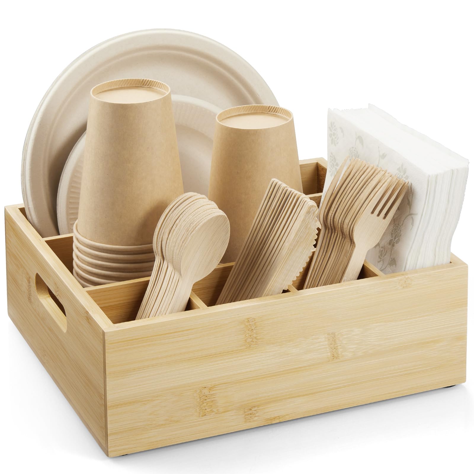 ALELION Bamboo Utensil Holder for Parties