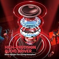 Vista 6 de BENGOO Auriculares inalámbricos para juegos 24G para PS5 PS4 PC con micrófono desmontable con cancelación de ruido luz LED roja orejeras de memoria