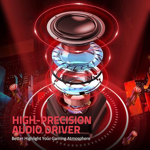 Miniatura 6 de BENGOO Auriculares inalámbricos para juegos 24G para PS5 PS4 PC con micrófono desmontable con cancelación de ruido luz LED roja orejeras de memoria