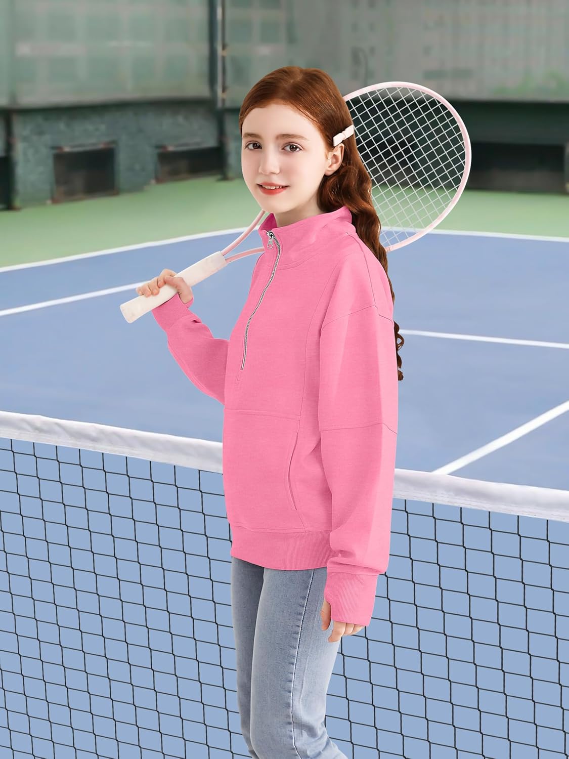 Girls Half Zip Sweatshirt Long Sleeve Zip Pullover Top with Thumb Hole Pocket Fall Winter for Teen Girls - Image 6