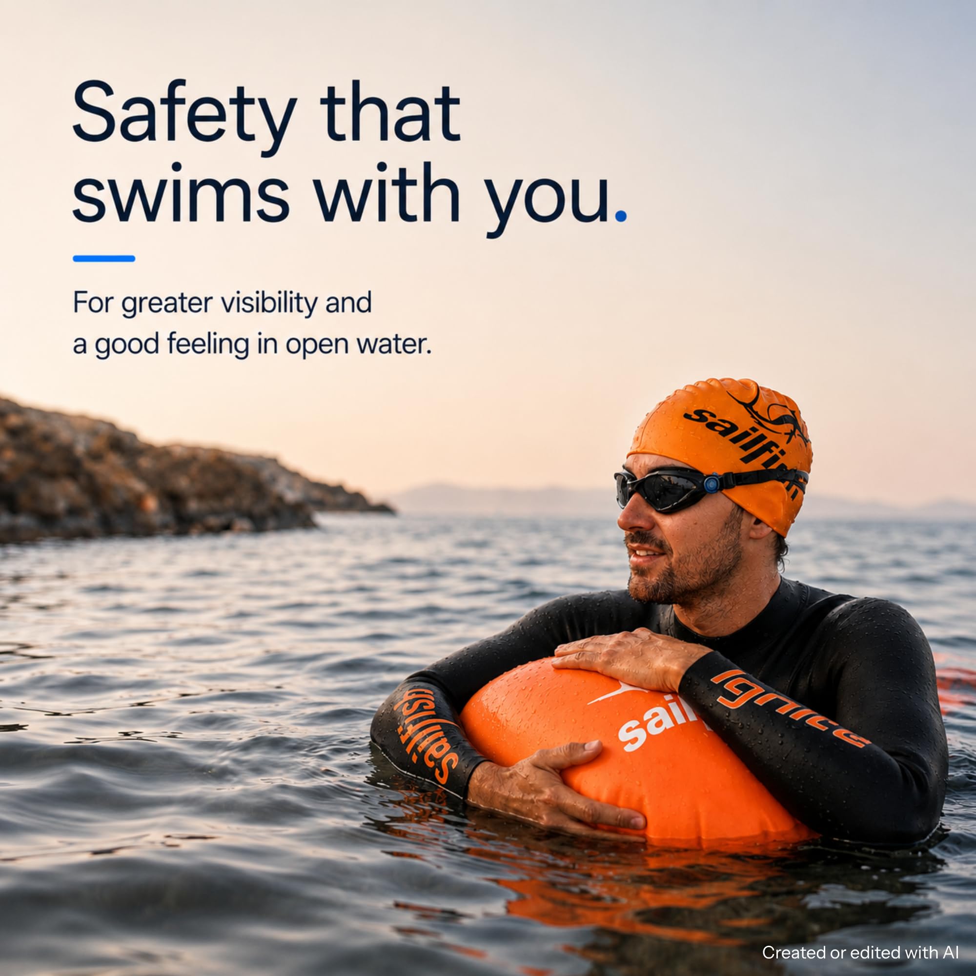 Sailfish® Open Water Safety Buoy nadmuchiwana boja do pływania z paskiem w talii i wodoodporną kieszenią na wartościowe przedmioty | Safety Buoy Open Water & Triathlon | Wysoka widoczność i