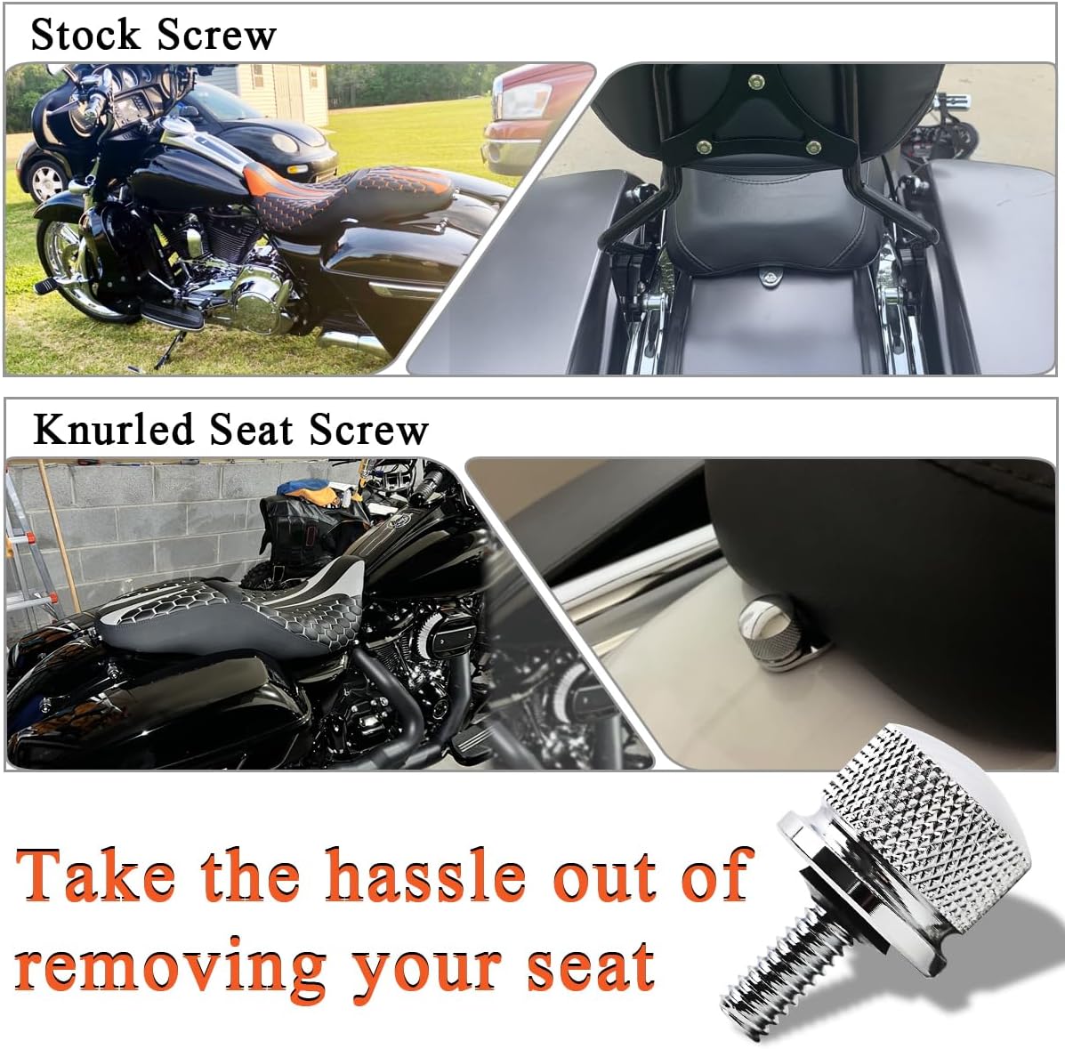 FOVPLUE Quick-Release Fender Seat Hardware Kit,1/4″-20 Thread Seat Bolt/Screw for Harley Softail, FLT Touring Road Glide Road King Street Glide Electra Glide, Sportster XL 883 1200, Dyna,Chrome