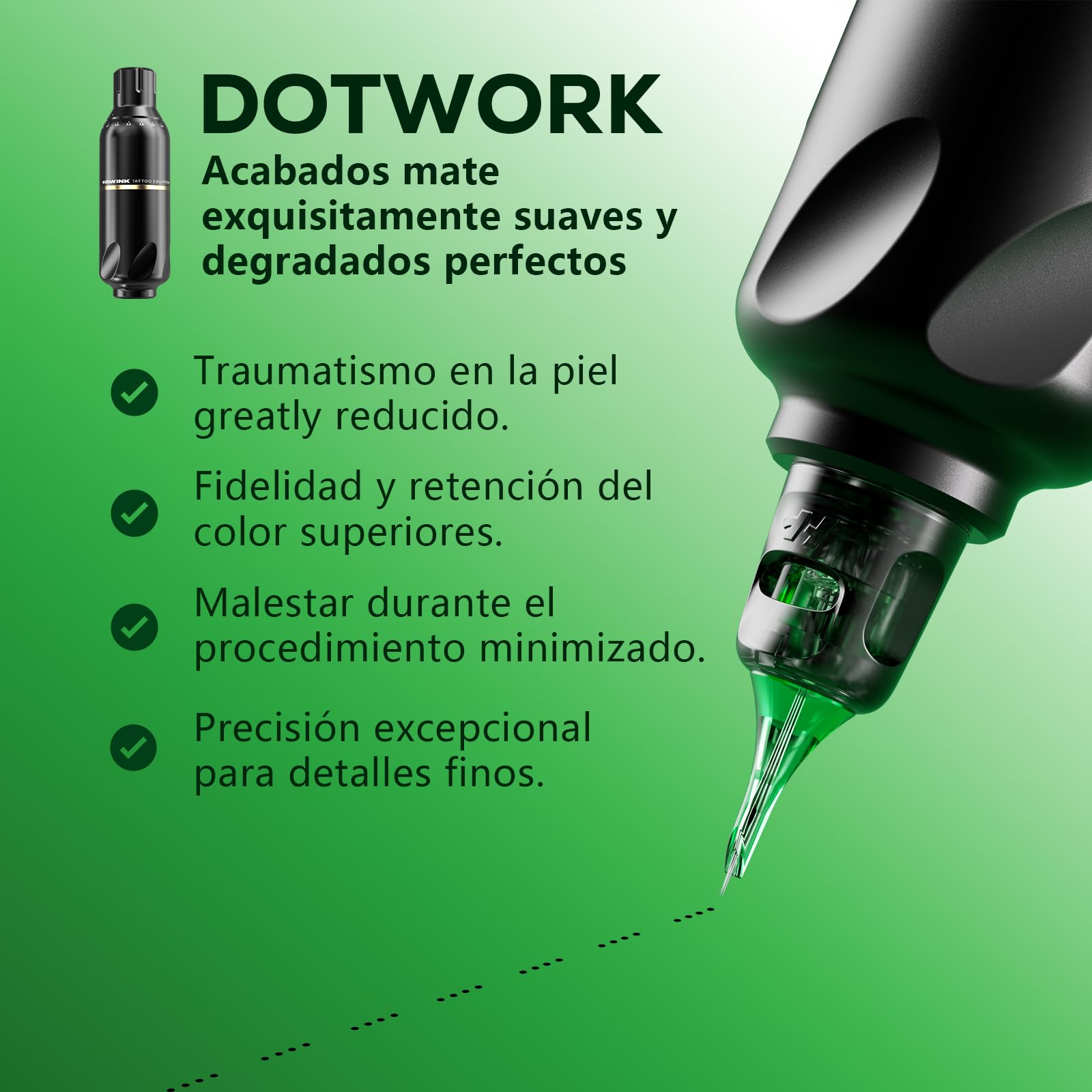 HAWINK Kit de Máquina de Tatuaje Inalámbrica con Batería 1600mAh Modo Normal/Punteado, 20 Cartuchos de Aguja 7 Tintas para tatuaje Jabón Azul Tatto Kit Completo para Principiantes HW-TKP304AEU-9