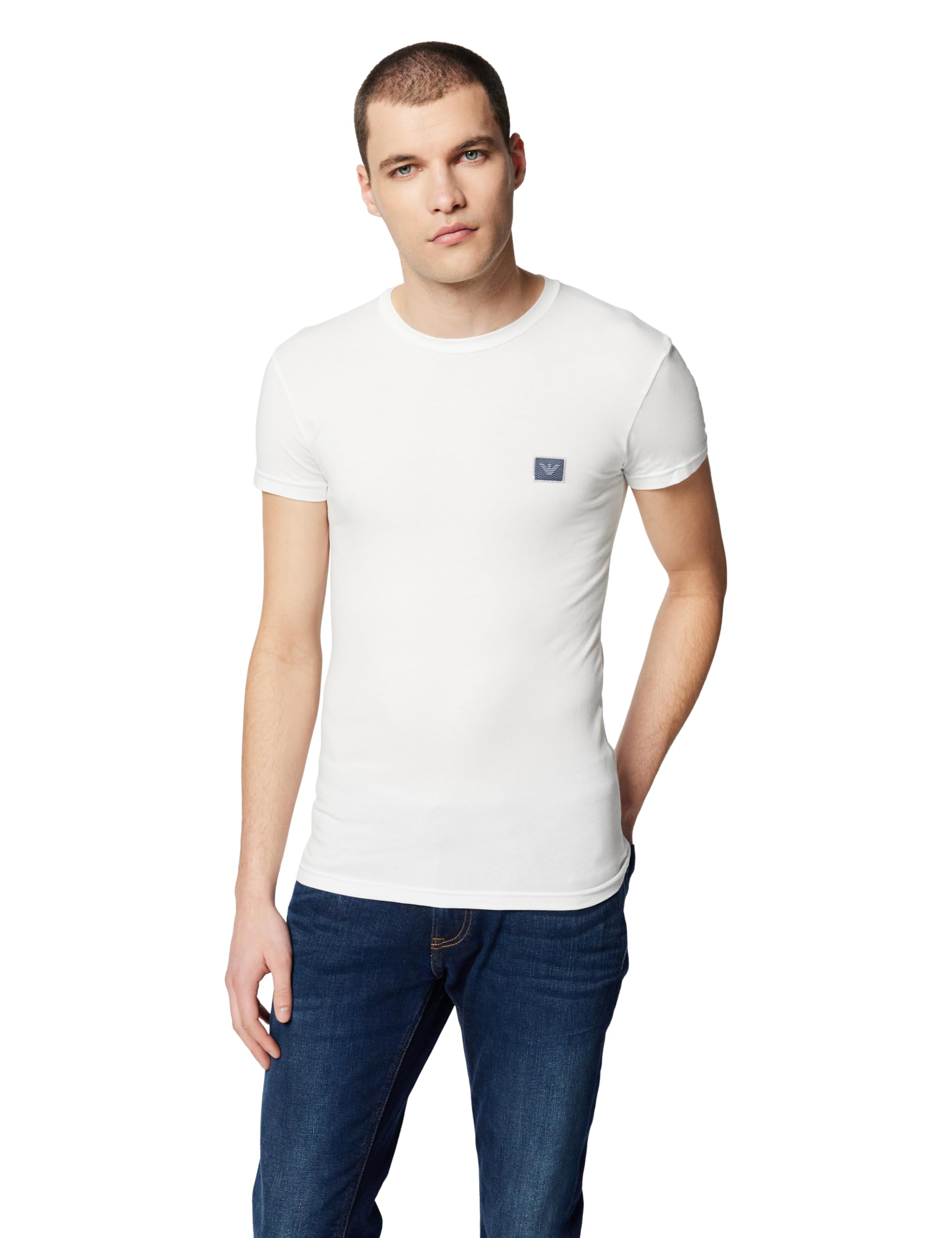 Herren Shiny Logoband Crew Neck T-Shirt Weiß L Slim Fit, weiß, L