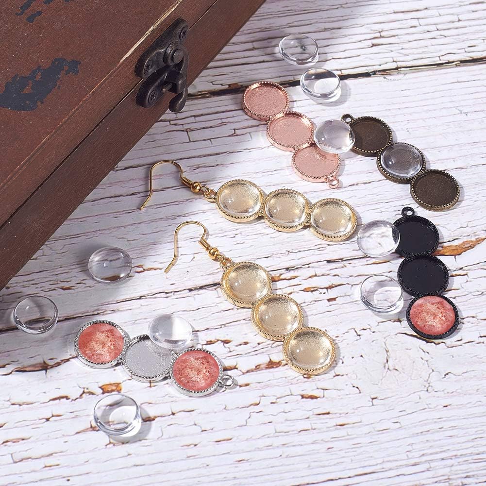 PH PandaHall 40 Sets 3-Consecutive Earring Blanks, 40pcs 5 Colors Round Earring Bezel Trays Backs Base Blank, 120pcs Glass Cabochon Dome Tiles and 40pcs Earring Hooks for DIY Jewelry Making