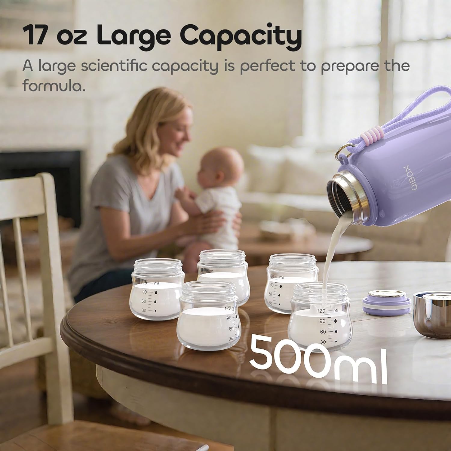 Portable Bottle Warmer for Travel - 3Min Fast Heating of Breast Milk and Formula, 36W Fast Charge, 17 Ounces Large Capacity, Baby Bottle Warmer On The Go for Outdoor Airplane and Car