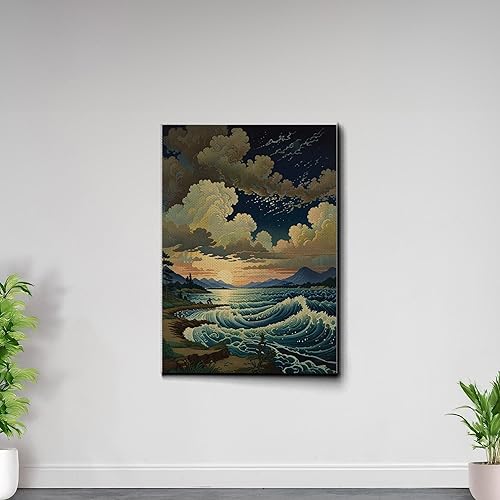 Miniatura 7 de Canvas Print Wall Art Retro Wave Art A Storm Wall Art Print Sea Wave In The Night And Trees Stormy Waves Art Decor Canvas, Print