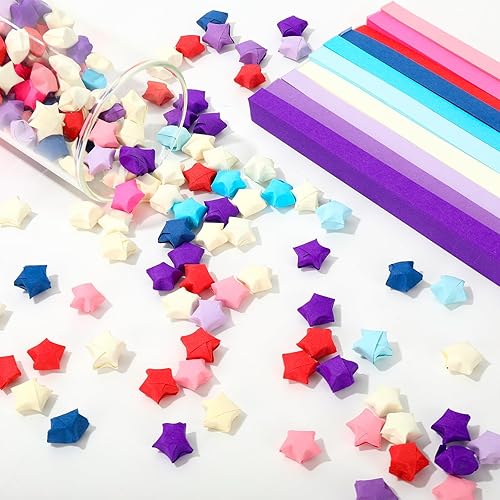 Miniatura 4 de JarThenaAMCS 1620 hojas de papel de origami de estrella de doble cara, 10 colores sólidos, papel de origami degradado, azul, morado, rosa, papel de