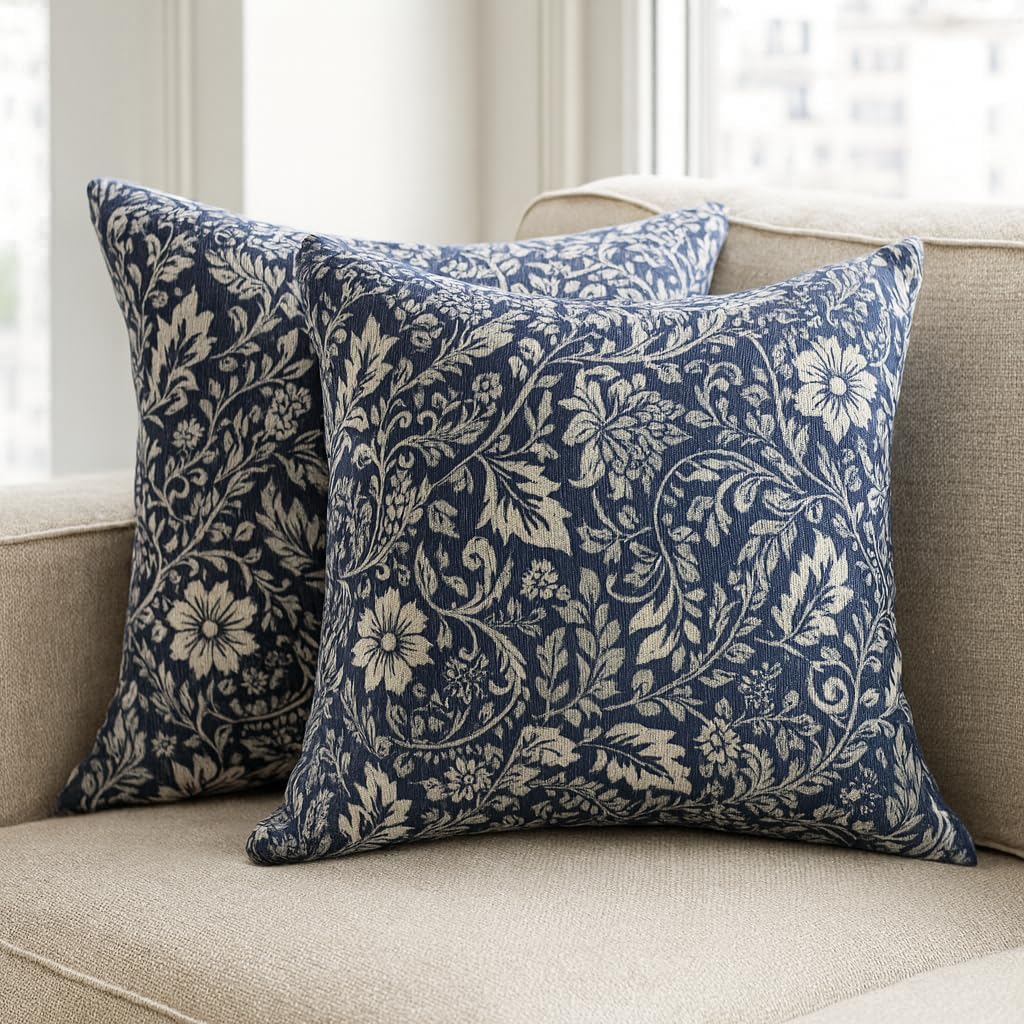 Upper East-Navy Decorative Throw Pillow Cover 20x20, Cotton Dobby, Made in Korea