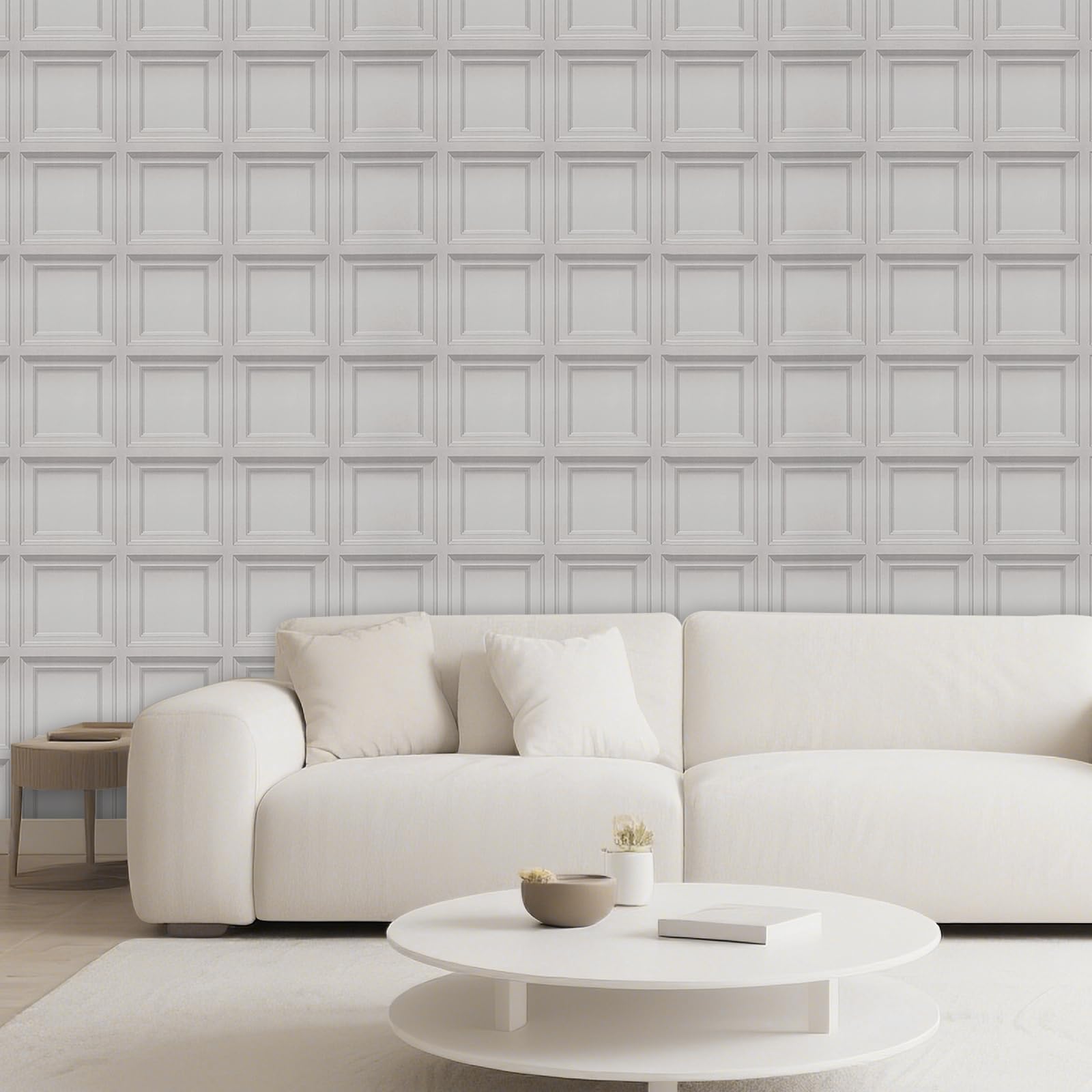Tarwanear Beige Embossed Tartan Wallpaper 3D Effect Retro Wooden Panelling Wallpaper Roll Feature Wall Home Faux Wood Panel Wainscot Board Panel Wall Paper for Living Room Bedroom Office