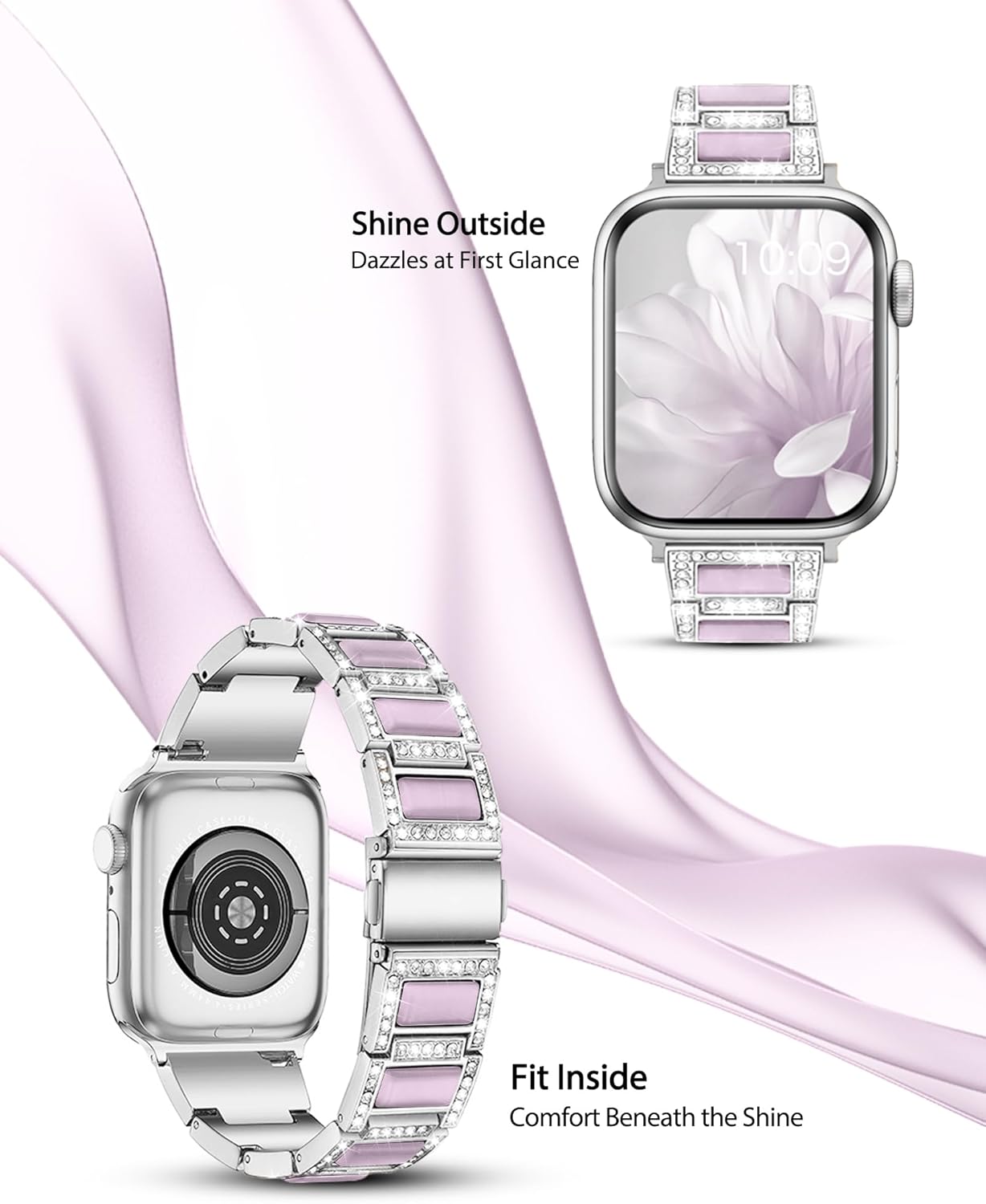 Dressy Silver iWatch Bands for Women - Compatible with Apple Watch Series 10-1/SE/Ultra, Fits 38mm 40mm 41mm 42mm 44mm 46mm - Luxury Designer Bracelet, Bling Jewelry Strap - Image 2