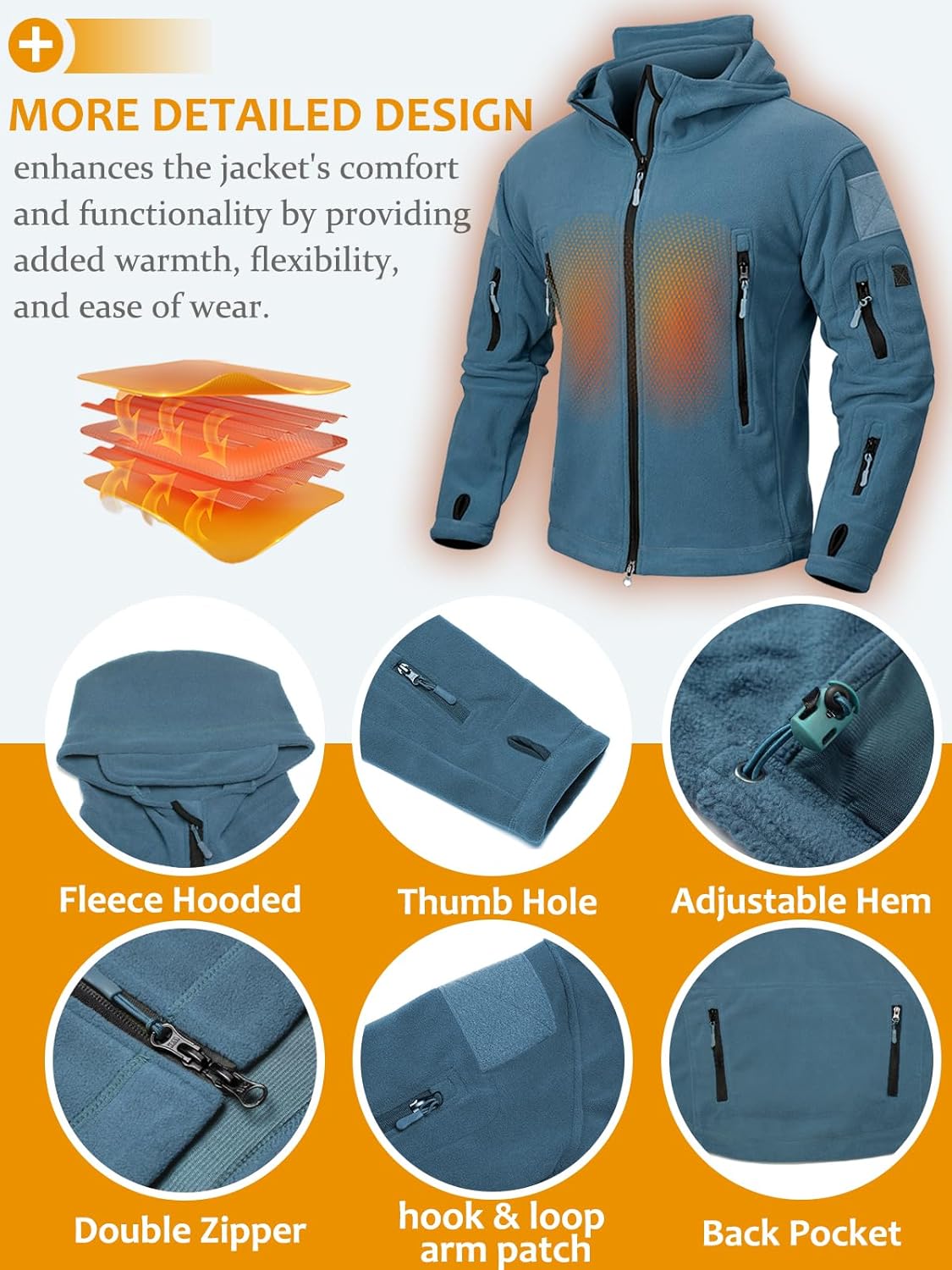 NAVEKULL Men's Tactical Hoodie Fleece Jacket Winter Warm Full-Zip Military Army Outdoor Hiking Coat with 7 Zip-pockets - Image 5