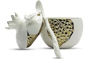 Ceramic Pomegranate Sugar Pot with Gilded Seeds - Eye-Catching Rosh Hashanah Honey Pot Kitchen Decor