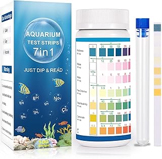 100PCS Aquarium Test Strips, 7 in 1 Aquarium Water Test Kit for Freshwater Saltwater Aquarium, Fish Tank Water Testing Kit for Test pH, Carbonate, Alkalinity, Hardness, Chlorine, Nitrite, Nitrate