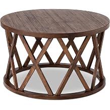 COZAYH Rustic Farmhouse Coffee Table, Round Coffee Table with X-Motifs Legs, Wood Textured Top, for Boho, French Country Decor, Brown