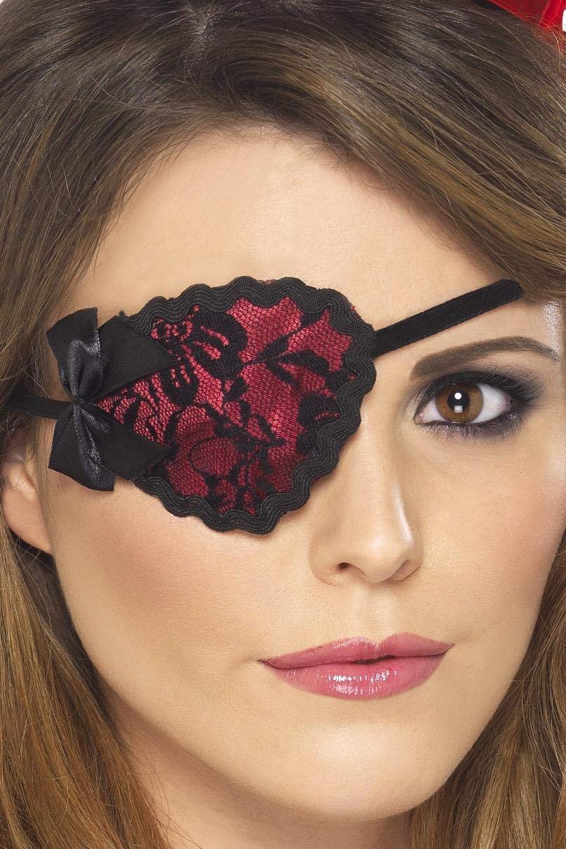 Smiffys Pirate Eyepatch with Lace and Ties - Black/Red,One Size,20805