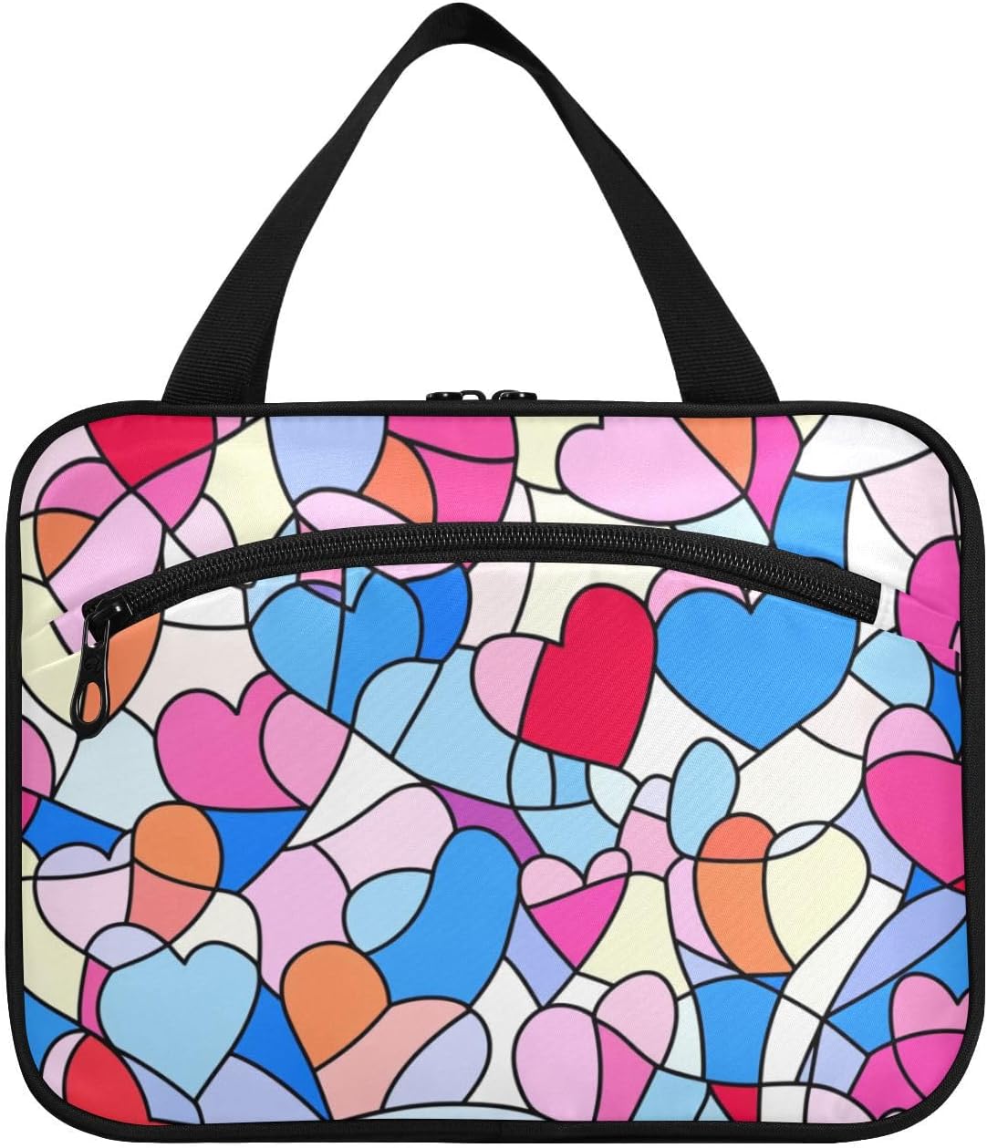 Stained Glass Anime Heart Valentine Hanging Travel Bags for Men with Hook, Designer Collapsible Make up Bags for Travel Must Bathroom bolso de para Mujer L