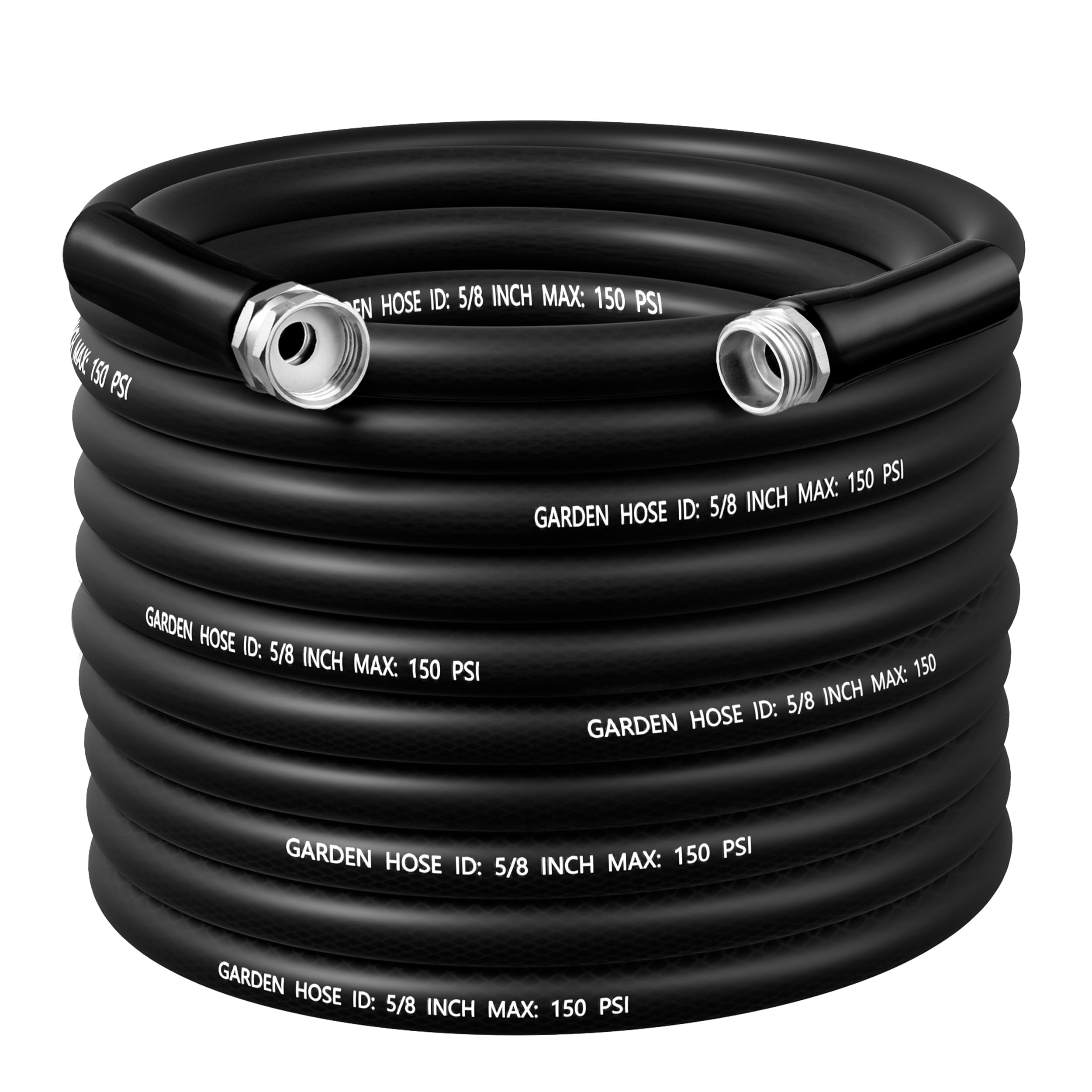 PVC Garden Hose 100 Ft x 5/8 Inch, Hybrid Hose with Solid Aluminum Fittings, Flexible, Leakproof and Resistant Kink Under Water Pressure Water Hose for Outdoor and Patio (100Ft, Black)
