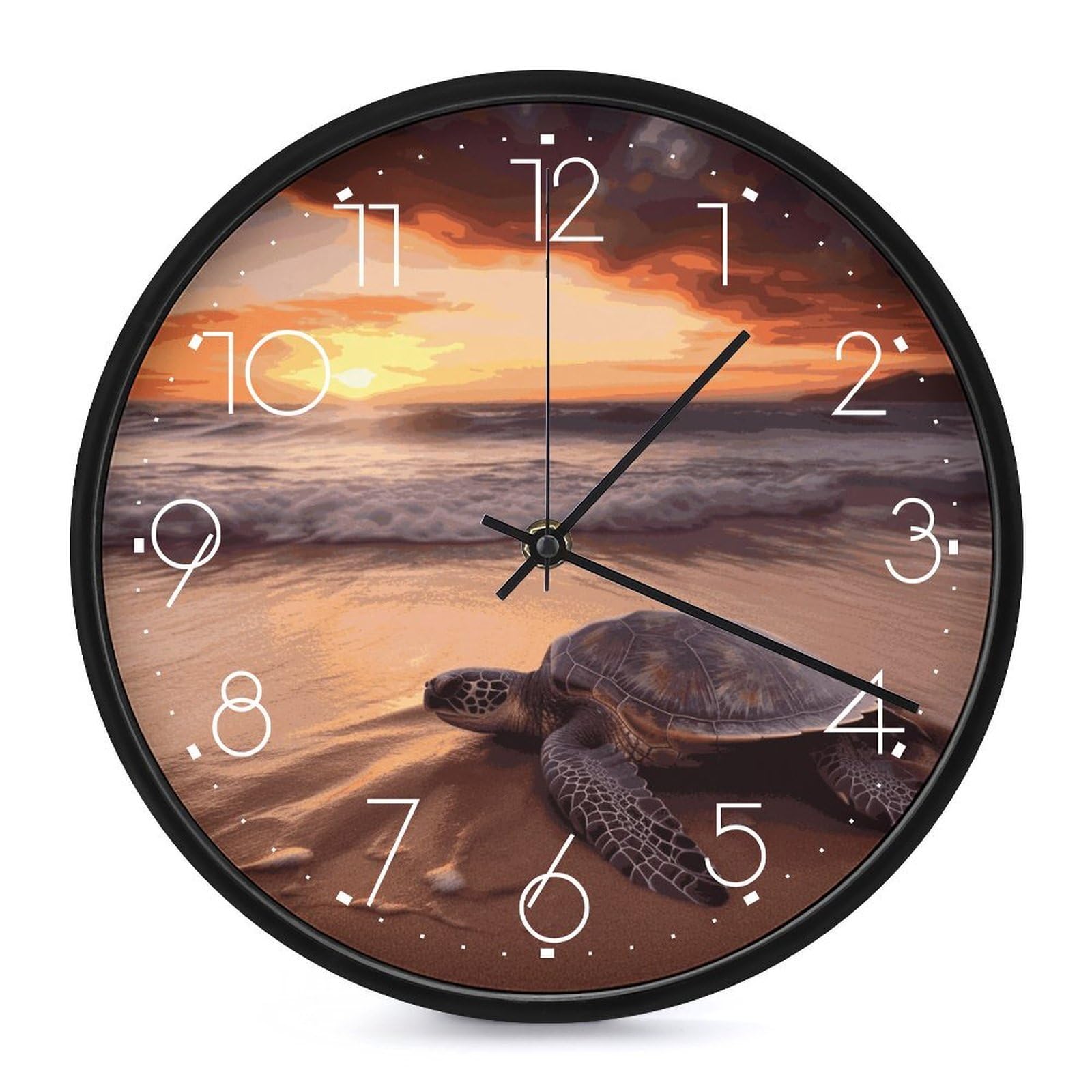 Adfgyerh White-Style Sea Turtle Sunset Clock，9.8 Inch Battery Operated Wall Clock Classic Simple, Decorative Wall Clock.analog Clock For Kitchen Office Bathroom Bedroom.
