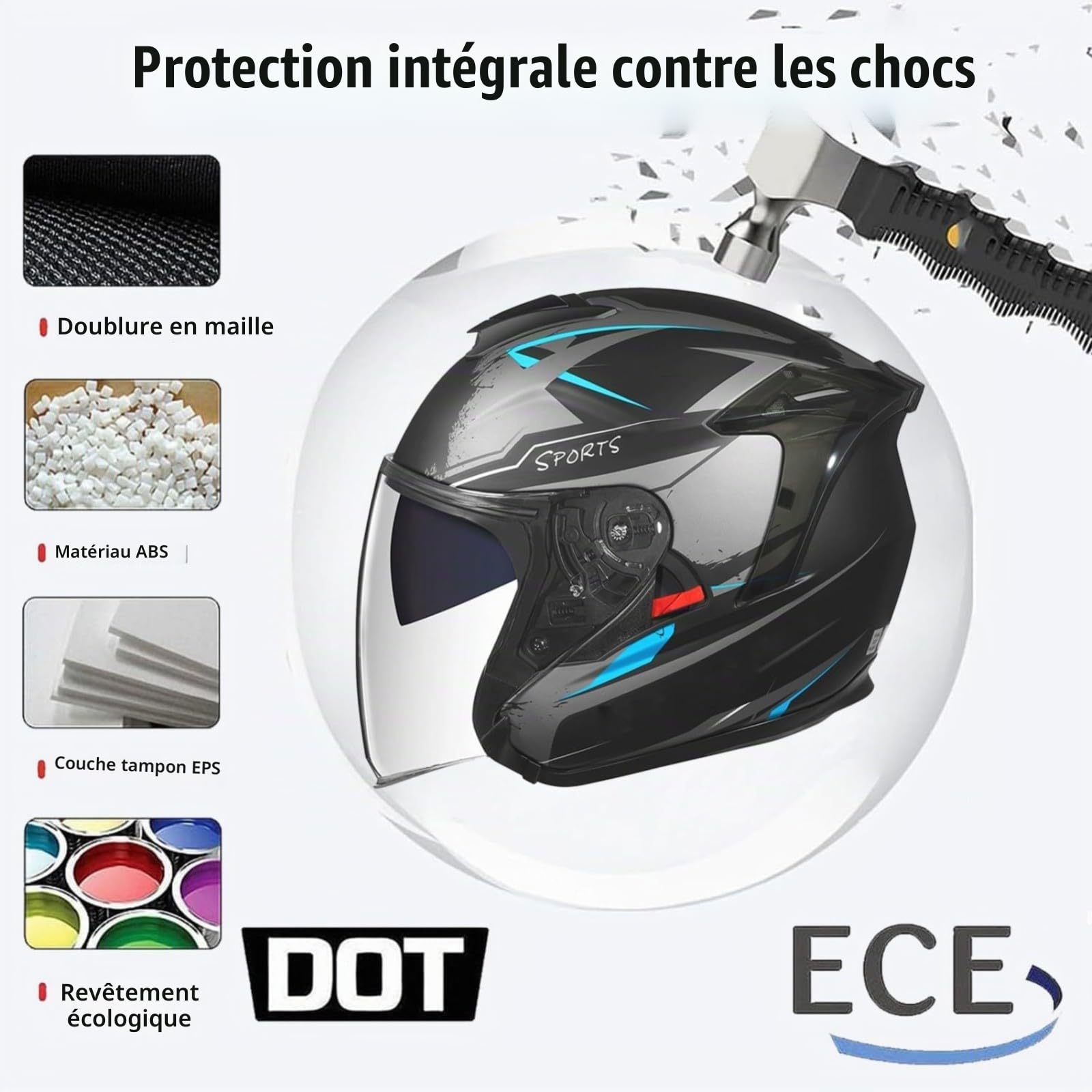 Casques Jet Vintage, Casques De Moto Rétro Ouverts Certifiés ECE/Dot, Demi-Casques De Scooter 3/4 avec Double Visière, Casques De Cyclomoteur pour Hommes Et Femmes C,4XL=67~68CM