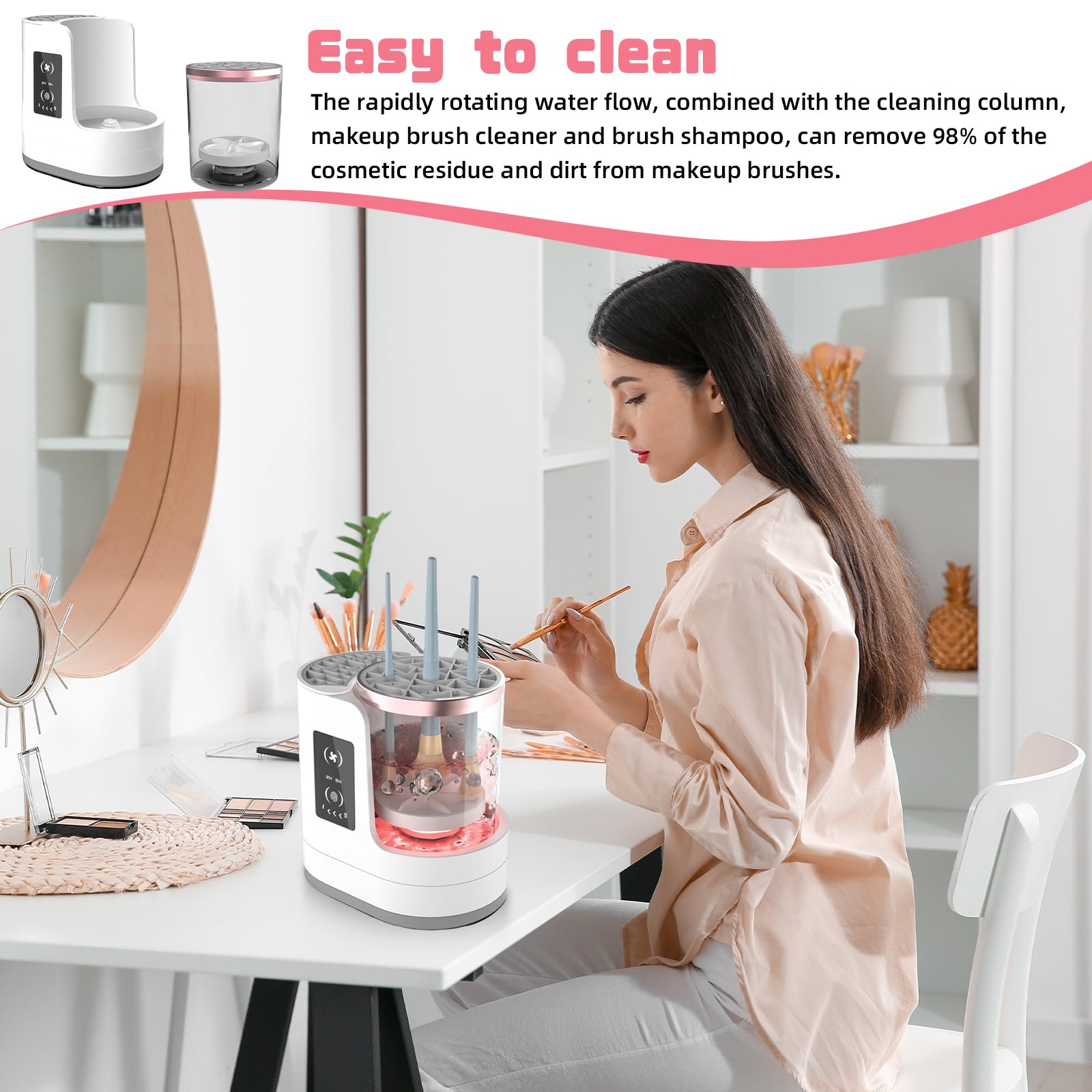 Nettoyeur et séchoir électrique pour pinceaux de maquillage : nettoyeur de pinceaux de maquillage multifonction avec fonction de lavage et de séchage à l'air programmée, pour tous les types de