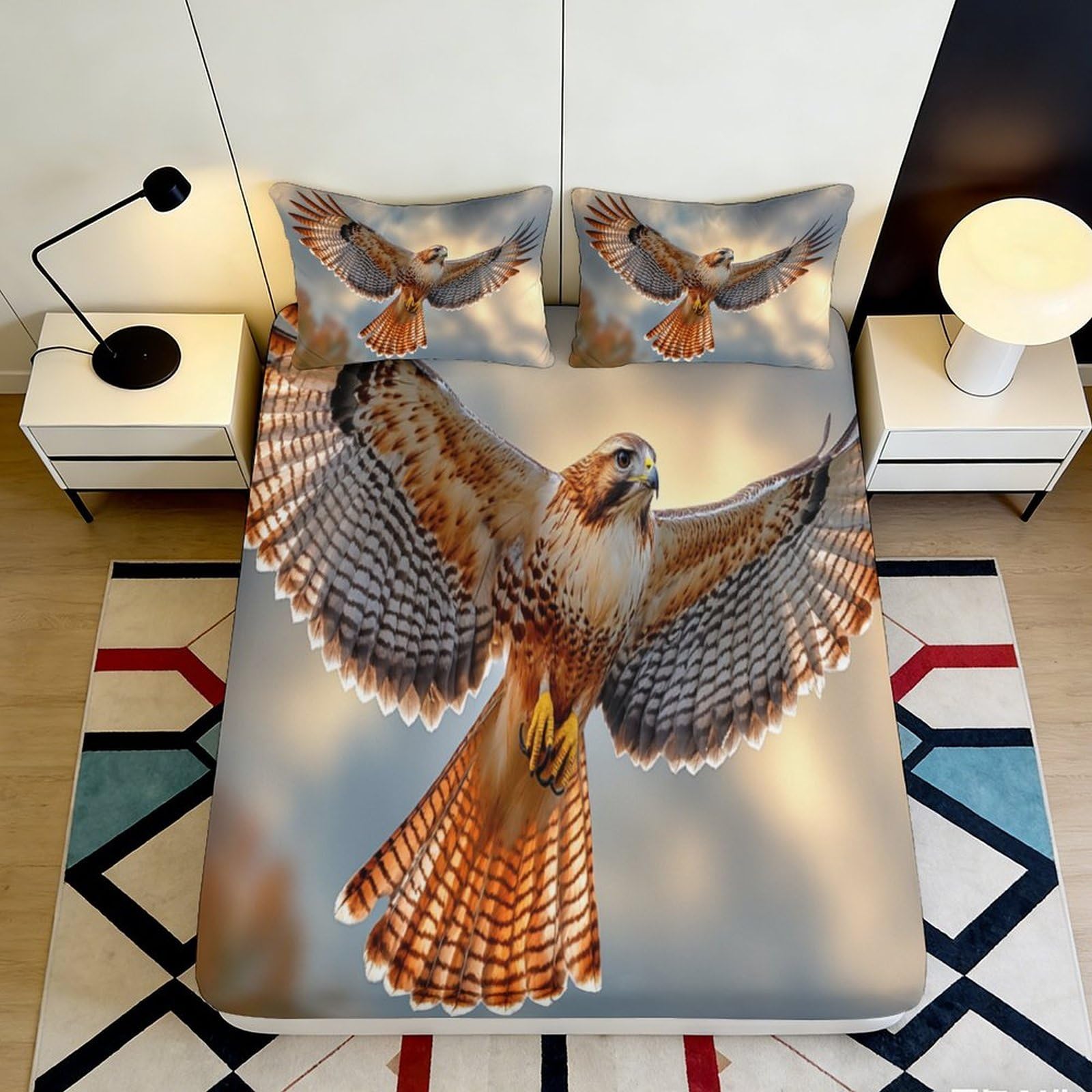 Uxinyoume Style-6 3D Printed Flying Hawk Fitted Sheet Microfiber Soft Brown Bird Mattress Cover For Bedroom Dorm Decorative Protection 90X200x25cm