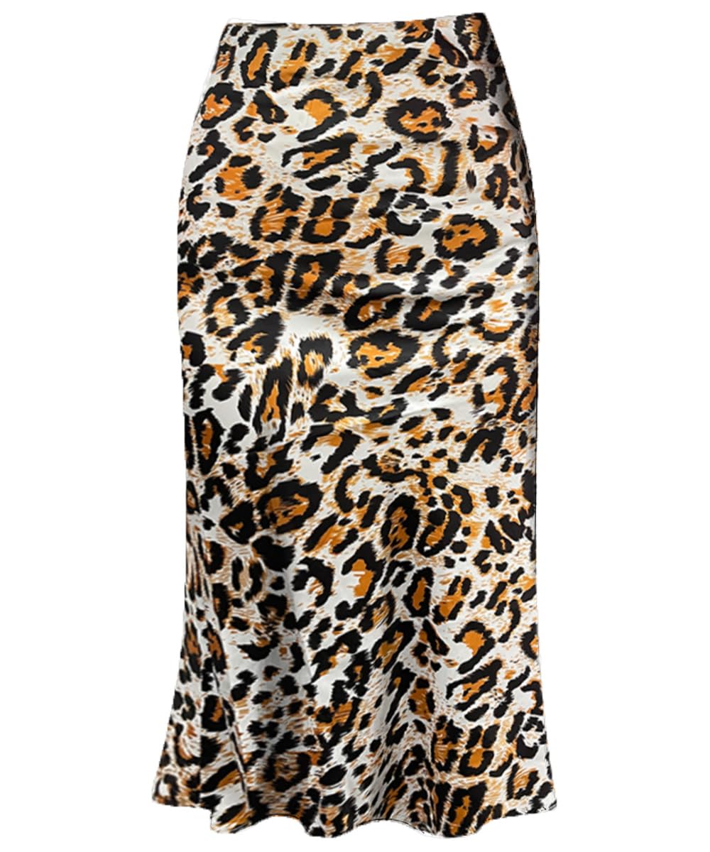 Zwsyxl Ladies Leopard Print Skirt High Waist Elastic Silk Satin