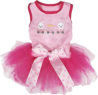 Petitebella Bunny Egg Train Puppy Dog Dress (Pink/Hot Pink, Large)