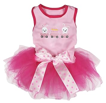 Petitebella Rabbit Train Pink Shirt Hot Pink Tutu Puppy Dog Dress (Medium)
