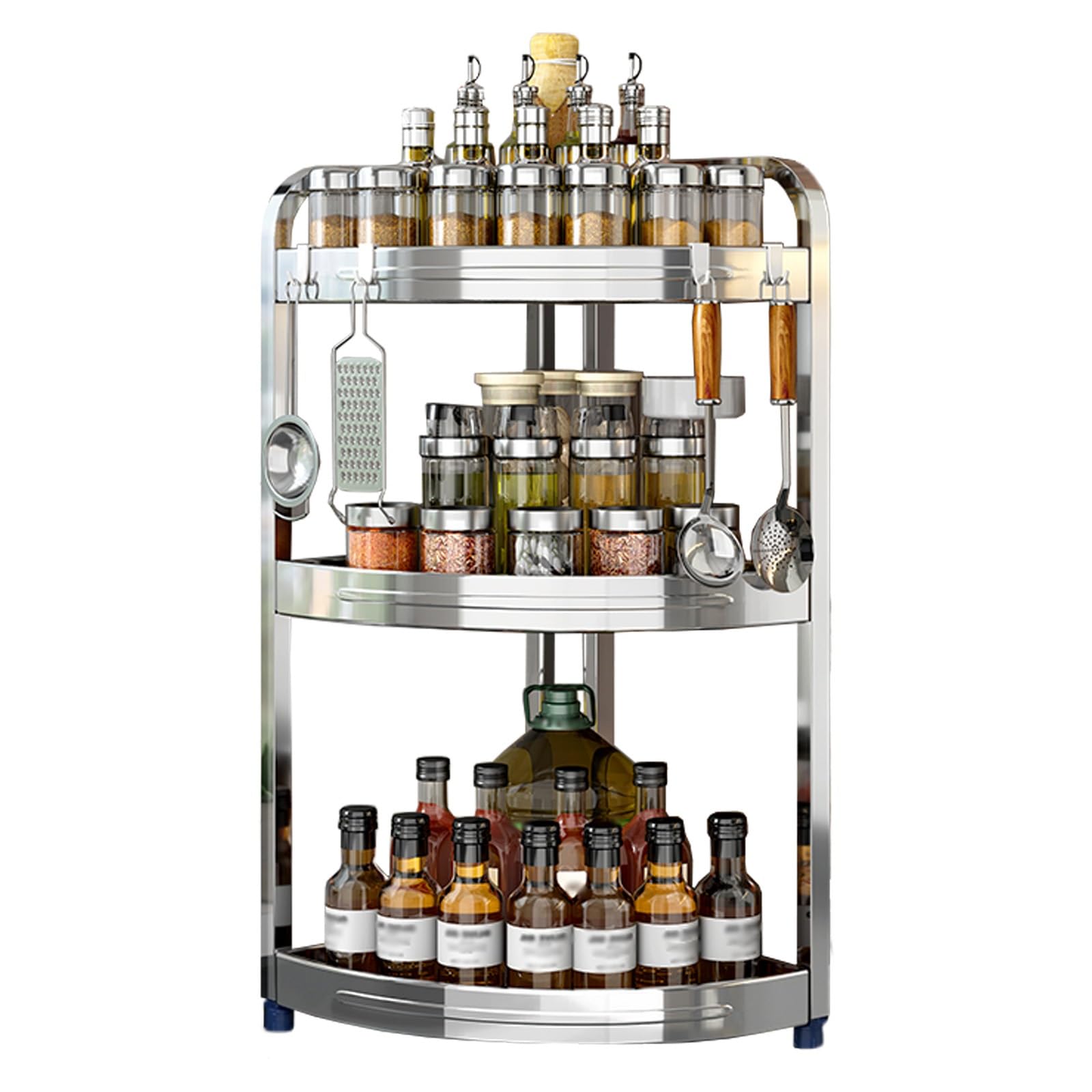 WDSOPK Stainless Steel Corner Kitchen Shelf Wide Layered Spice Rack with Raised Edges Perfect for Kitchen & Living Room nization (64 * 24 Cm)