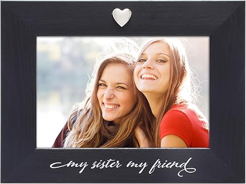 MIMOSA MOMENTS Marco de fotos negro con corazón plateado para fotos de 4 x 6 pulgadas (mi hermana mi amiga)