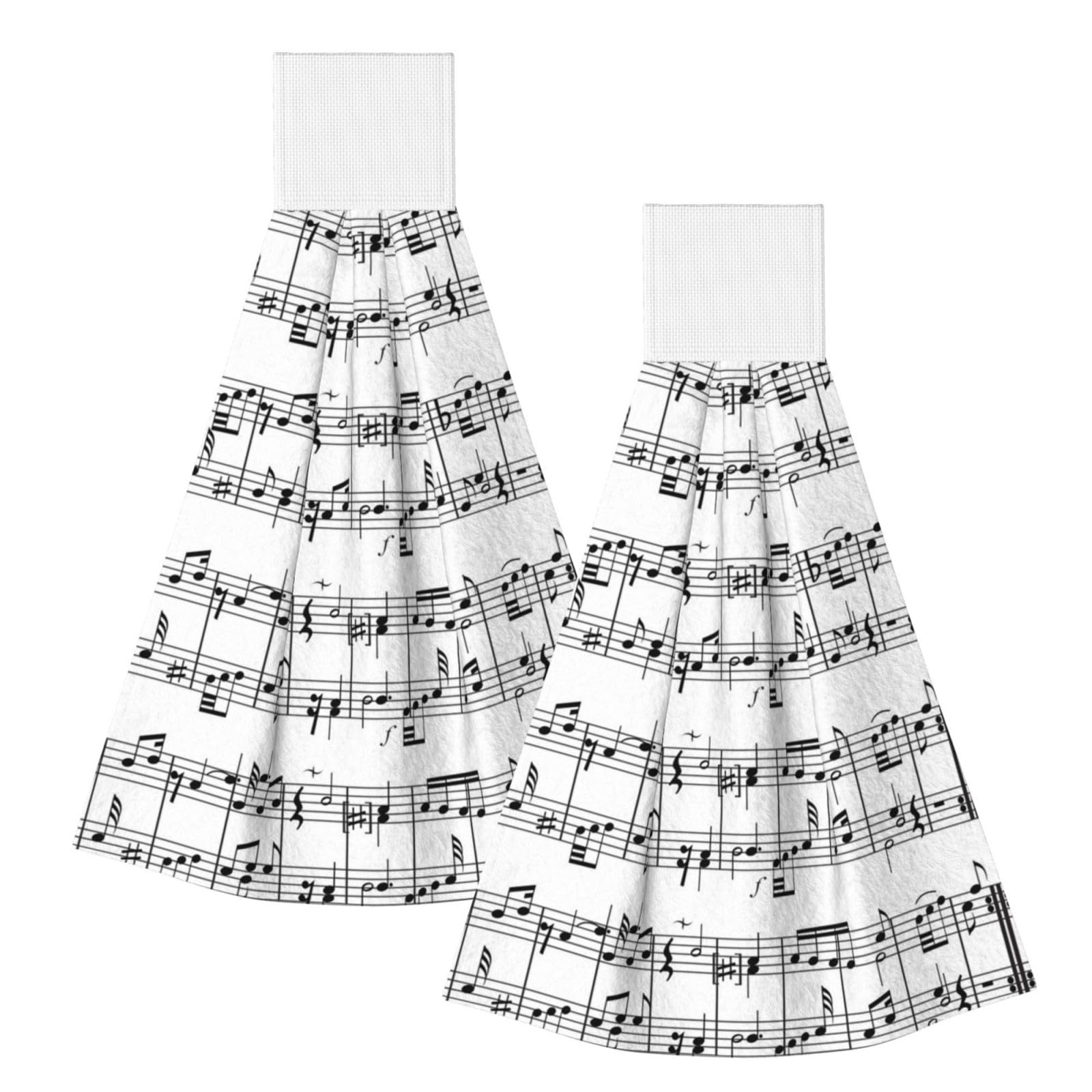 DOPKLNA Music Notes, 2 Pcs Hanging Coral Fiber Hand Towels for Bathroom, Absorbent Kitchen Towels