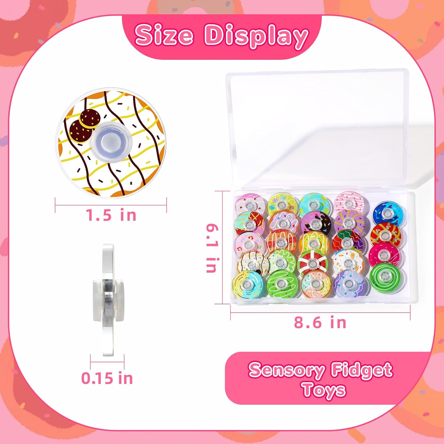 SCIONE 24Pack Mini Fidget Spinner Toys,for Kids Adults Birthday Party Favors,Return Gifts,Goodie Bags Stuffers,Treasure Box Toy Classroom Prizes,Sensory Toys for Boys Girls Stress Relief (Donut)