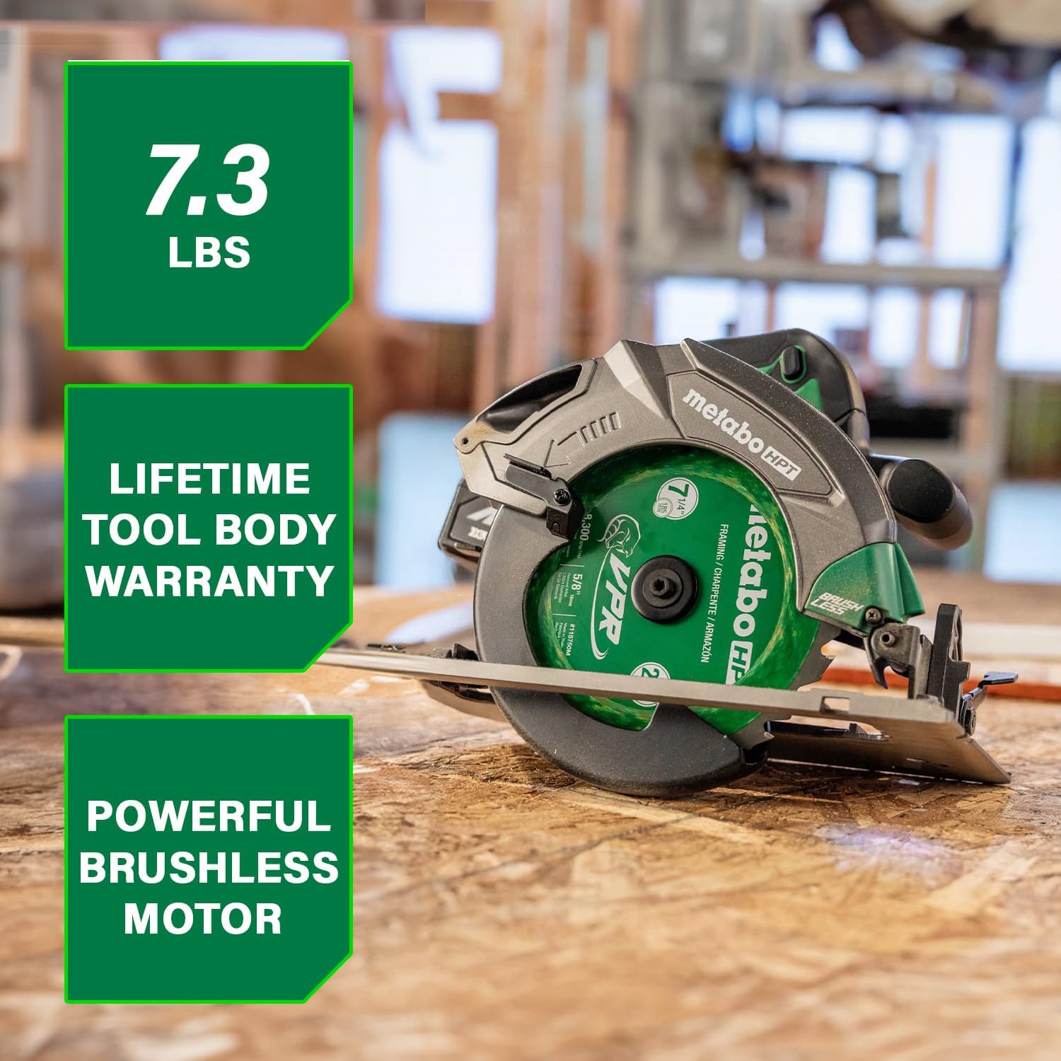 Metabo HPT 18V MultiVolt 7-1/4 Inch Cordless Circular Saw, High Torque, Lightweight Design, Up to 200 2x4 Cuts/Charge, Accepts 18V and 36V MultiVolt Metabo HPT Batteries, Tool Body Only, C1807DAQ4