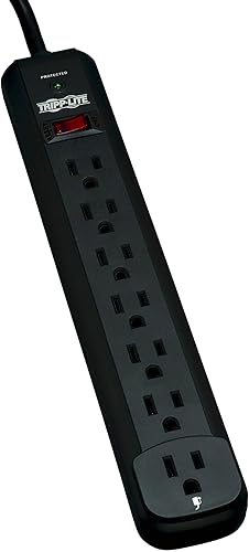 Miniatura 1 de Tripp Lite Regleta de protección contra sobretensiones de 7 tomas, cable extralargo de 12 pies, negro y seguro de 25,000 dólares (TLP712B)