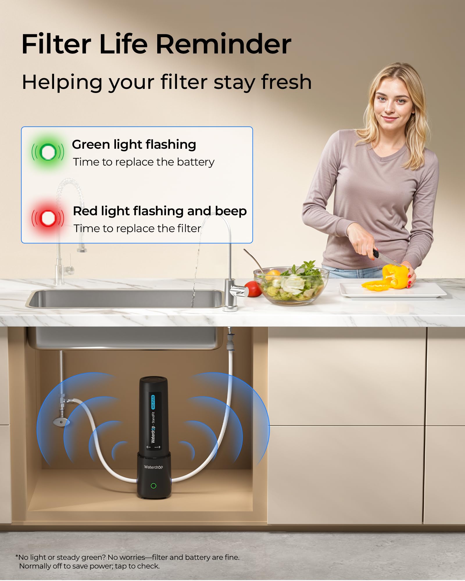 Waterdrop UL12A Wasserfilter für unter der Spüle, kein Bohren erforderlich, Zeiterinnerung, einfache Installation, reduziert Blei, Chlor, schlechten Geschmack und Geruch, NSF/ANSI 42 zertifiziert