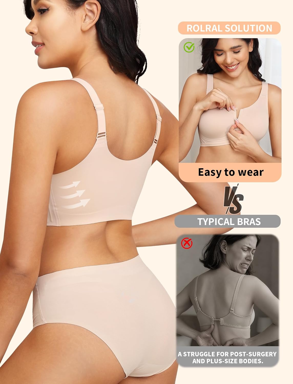 Zip Front Bra for Women Post Surgery, Mastectomy Recovery Bra | Front Closure Wireless Full Coverage - Image 3