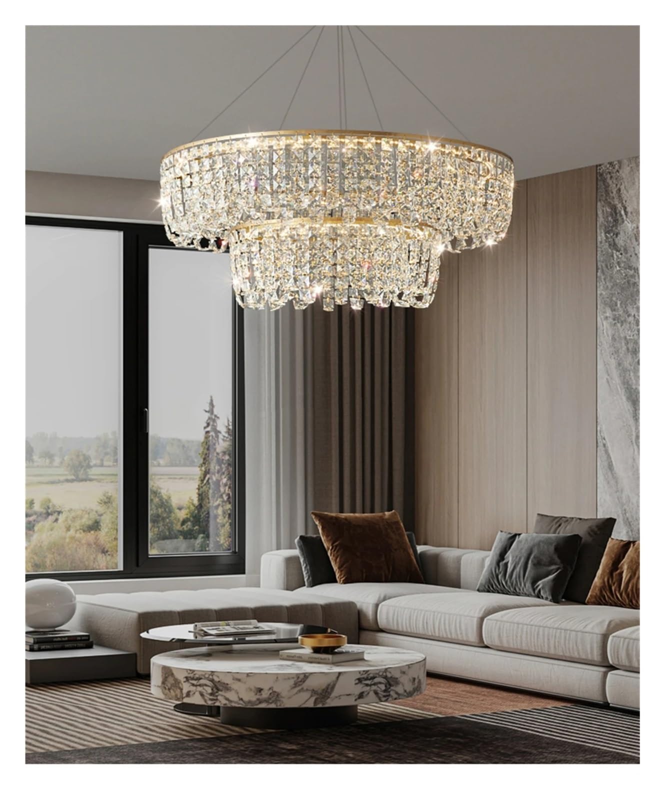 ZTCHSENZT Crystal Chandelier All Copper Crystal Chandeliers Living Room Light Bedroom Circular Light Dining Room Lighting Device,Changeable-Dia100x60cm